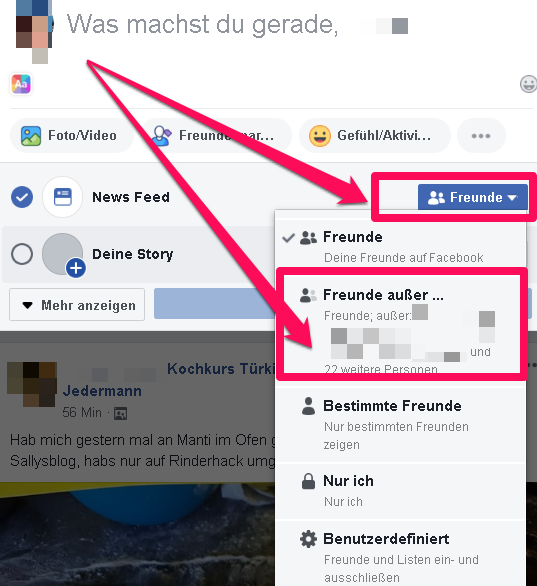 Facebook Funktionen verstecken