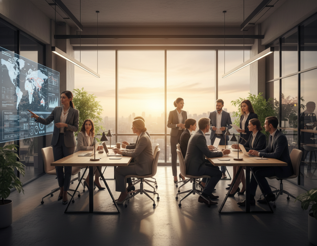 A sleek, modern office environment showcasing a diverse group of professionals engaged in a discussion around cybersecurity solutions, embodying the essence of the "OpenAI Daybreak" initiative. In the foreground, a confident businesswoman points at a digital display showing data analytics on cybersecurity threats, dressed in professional attire. In the middle, a diverse team of men and women in smart business attire collaborate over laptops, illuminated by warm, ambient lighting. The background features a large window with a sunrise casting soft, golden light, symbolizing new beginnings and innovation. The mood is one of optimism and collaboration, with a focus on technological advancement and digital growth in a secure and safe environment, captured from a slightly elevated angle to emphasize the teamwork. A sleek, modern office environment showcasing a diverse group of professionals engaged in a discussion around cybersecurity solutions, embodying the essence of the "OpenAI Daybreak" initiative. In the foreground, a confident businesswoman points at a digital display showing data analytics on cybersecurity threats, dressed in professional attire. In the middle, a diverse team of men and women in smart business attire collaborate over laptops, illuminated by warm, ambient lighting. The background features a large window with a sunrise casting soft, golden light, symbolizing new beginnings and innovation. The mood is one of optimism and collaboration, with a focus on technological advancement and digital growth in a secure and safe environment, captured from a slightly elevated angle to emphasize the teamwork.