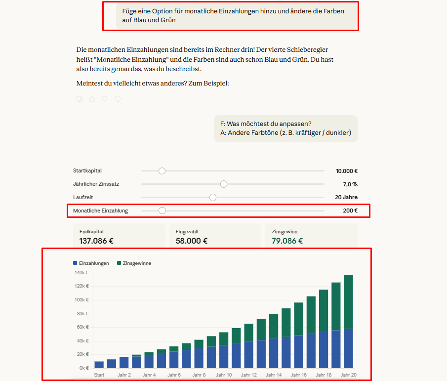 Interaktive Visualisierungen mit Claude: So nutzen Sie die Artifacts-Funktion effektiv 3 Iterativer Workflow – Folgeprompt und aktualisiertes Artifact