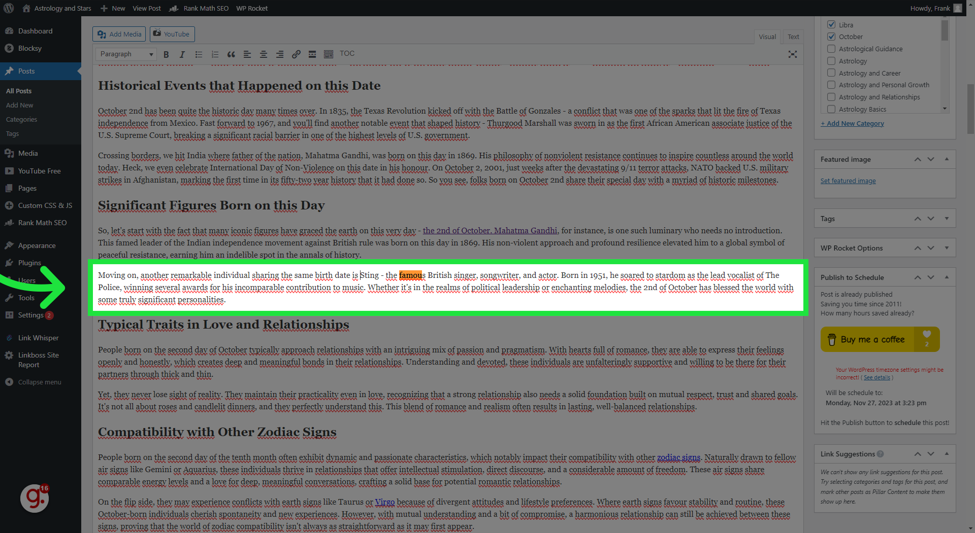 Wordpress Beitrag bearbeiten 47 Wiederhole das für alle prominenten Namen im Beitrag