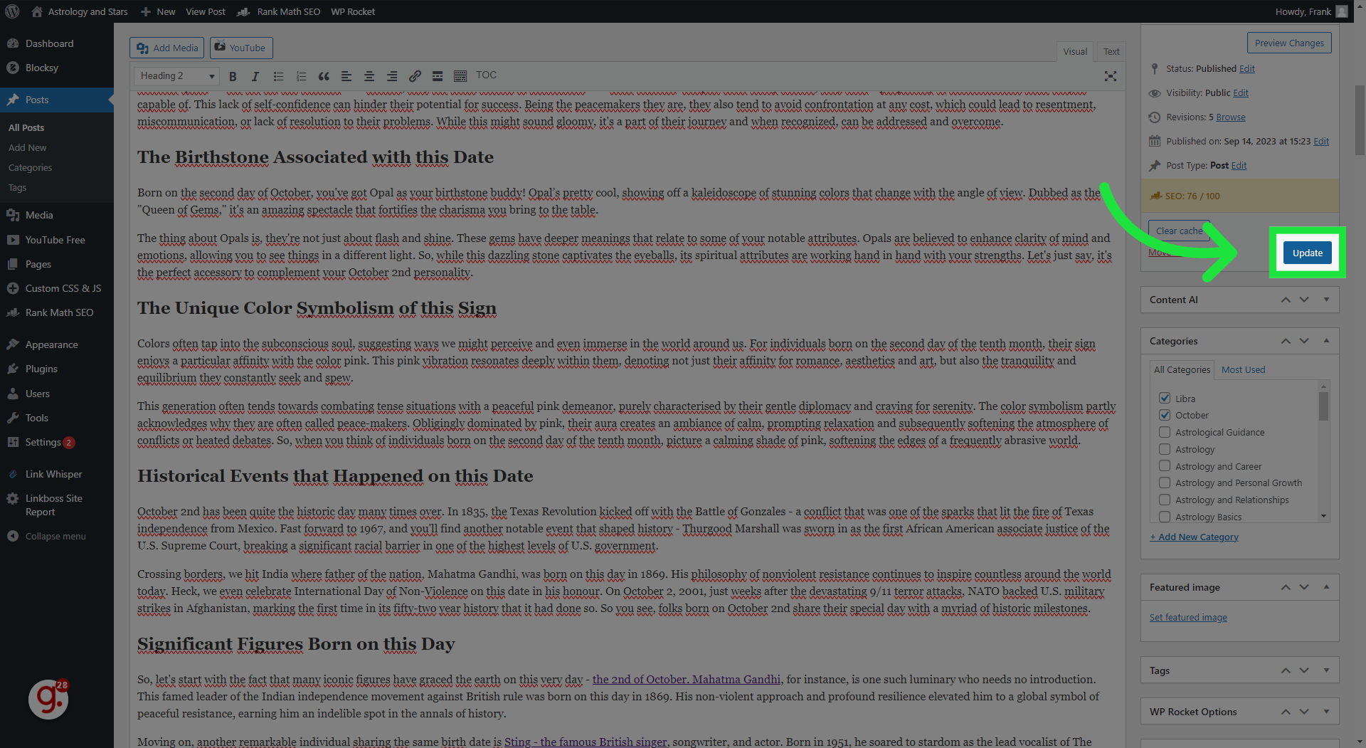 Wordpress Beitrag bearbeiten 48 Klicken 'Update'