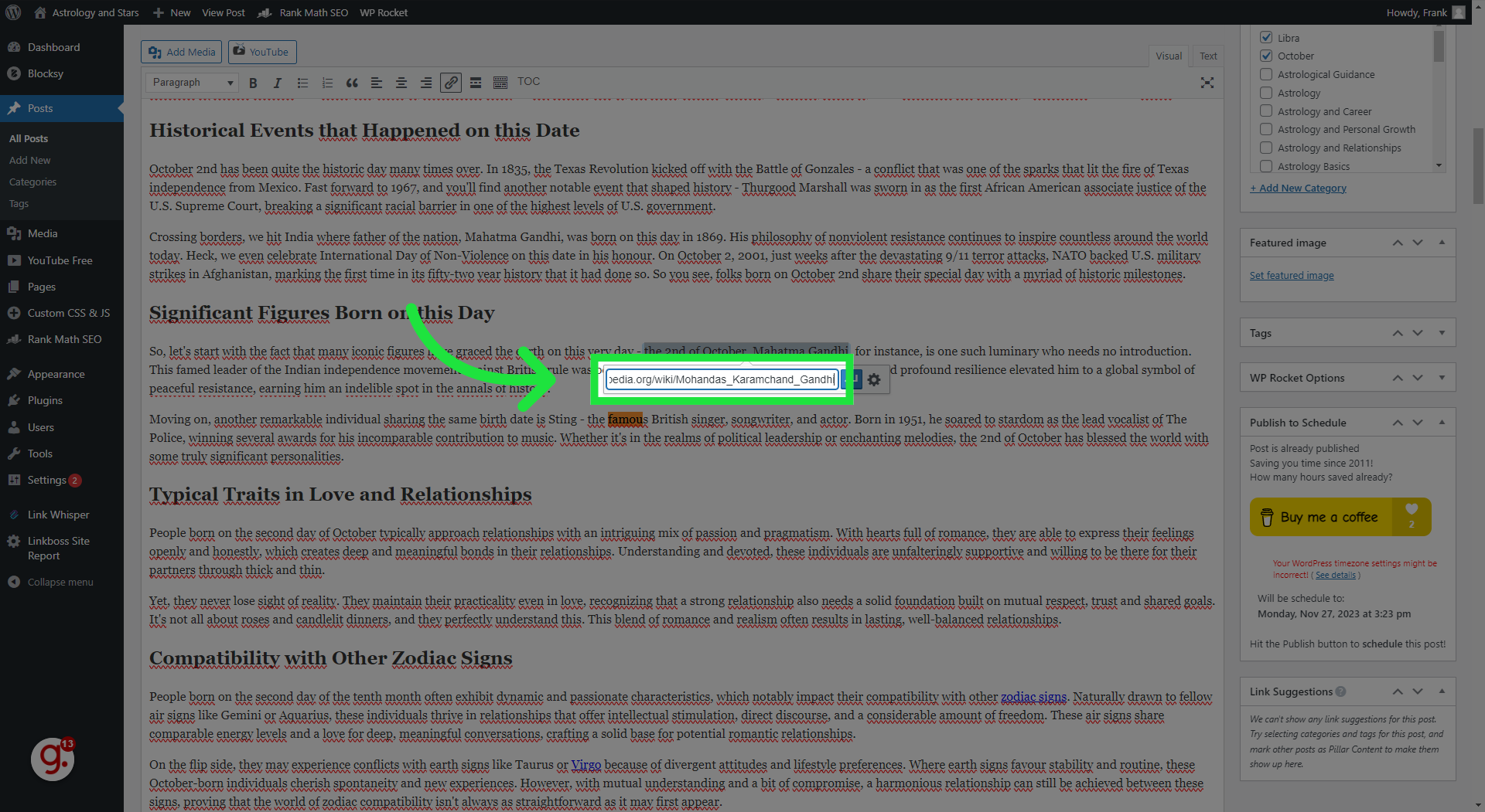 Wordpress Beitrag bearbeiten 45 Link URL einfügen