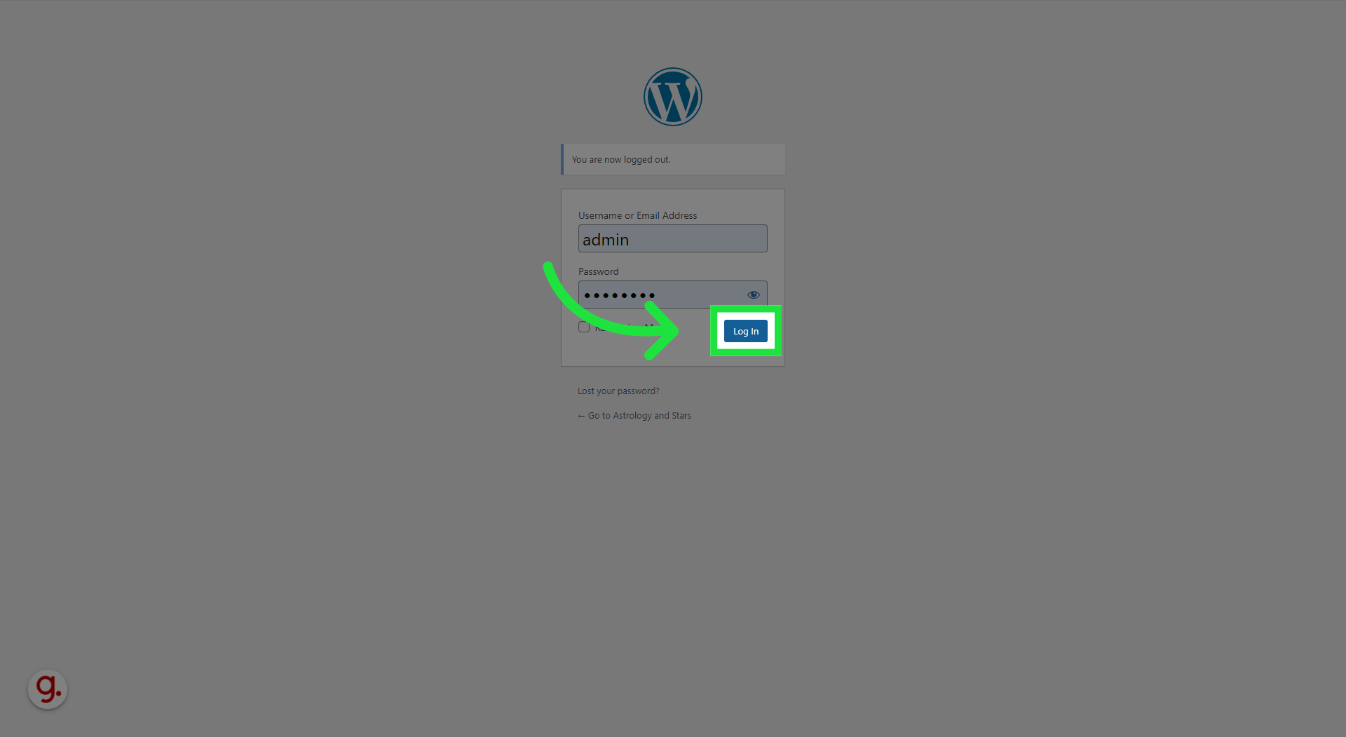 Wordpress Beitrag bearbeiten 34 Klicken 'Log In'